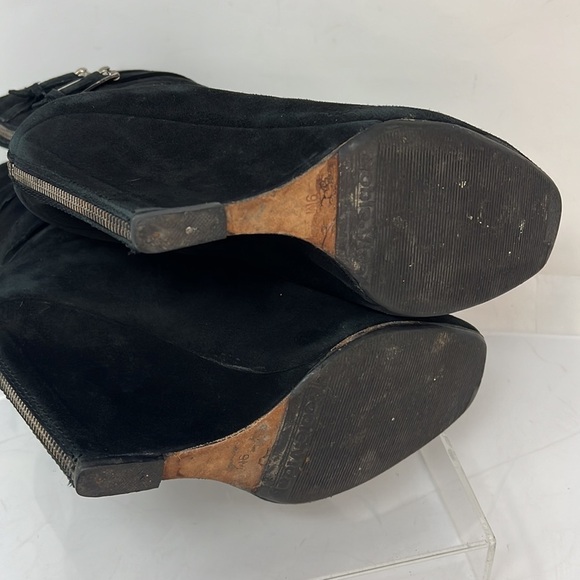 Michael Kors Sz 9 Parker Black Suede Leather Wedge Heel Exposed Zip Ankle Boots - Picture 9 of 13